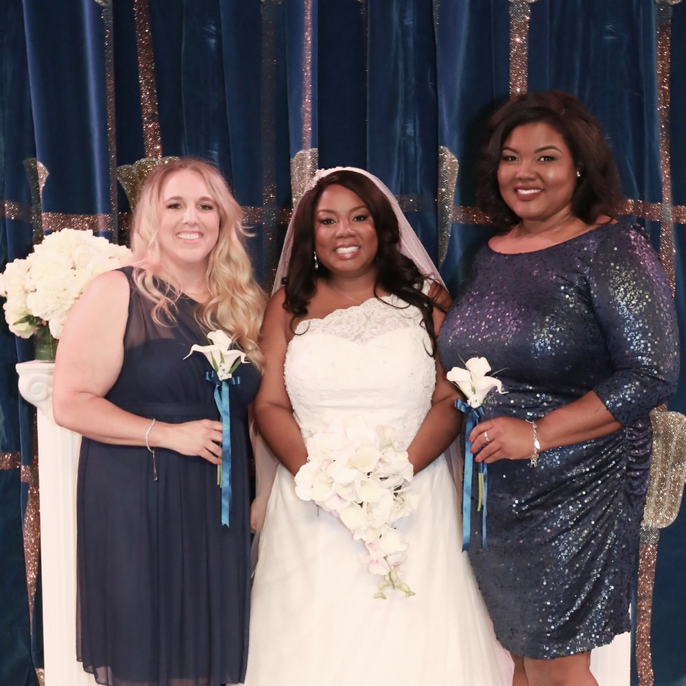 David’s bridal sequined navy dress